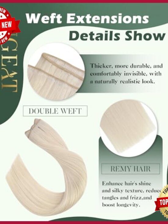 20 Inch Platinum Blonde Human Hair Extensions Weft 105g